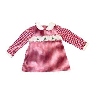 Little English Christmas Smocked Dress • Red Gingham • Girls 5